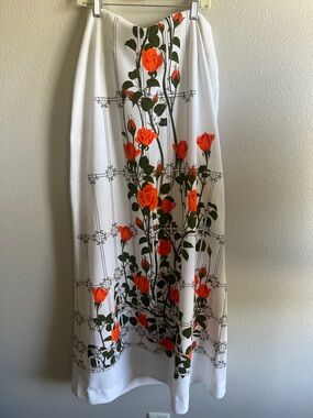 Vintage Hawaii  EUC White Floral Maxi Skirt with Orange Rose Print